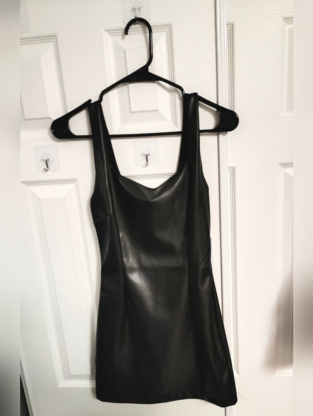 By Iris Super Sexy Matte Black Faux Leather Little Black Mini Dress Size S